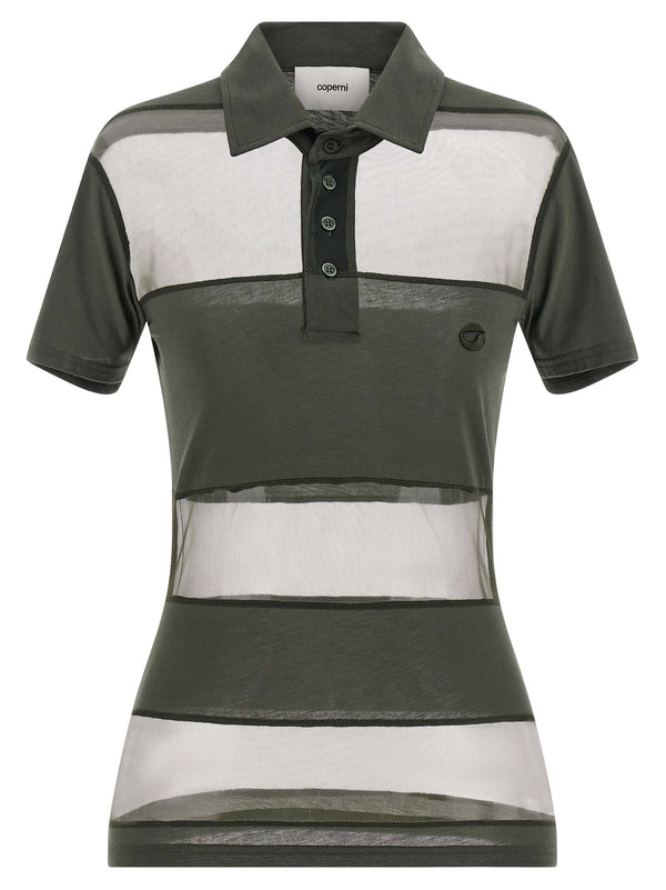 Coperni Sheer Striped Polo Shirt — Khaki