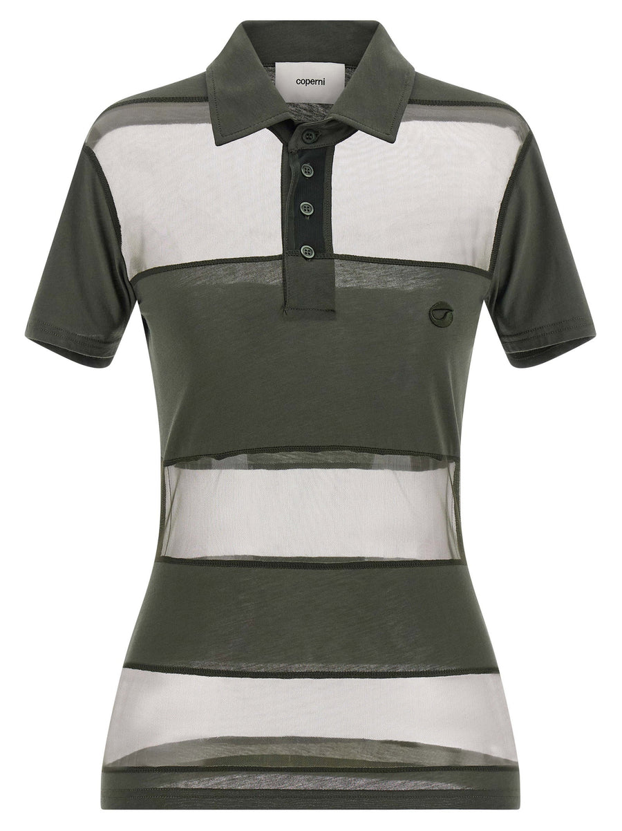 Coperni Sheer Striped Polo Shirt — Khaki