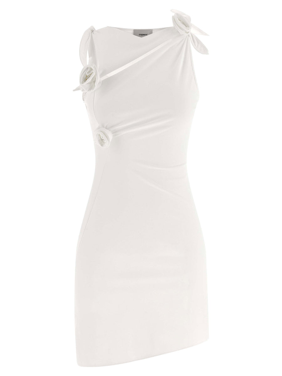 Coperni Asymmetric Floral Dress — White