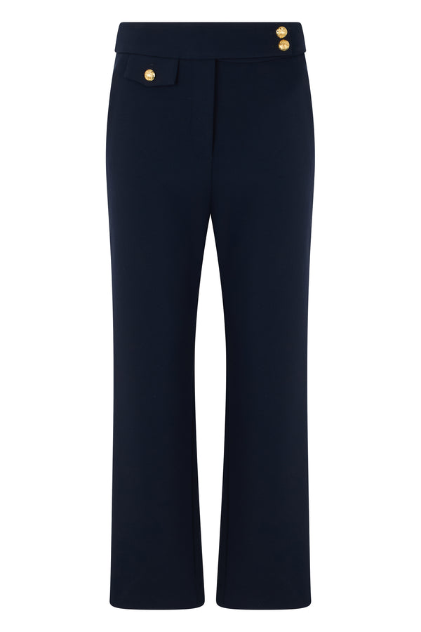 Slim Trousers With Decorative Buttons Navy Polyester Straight