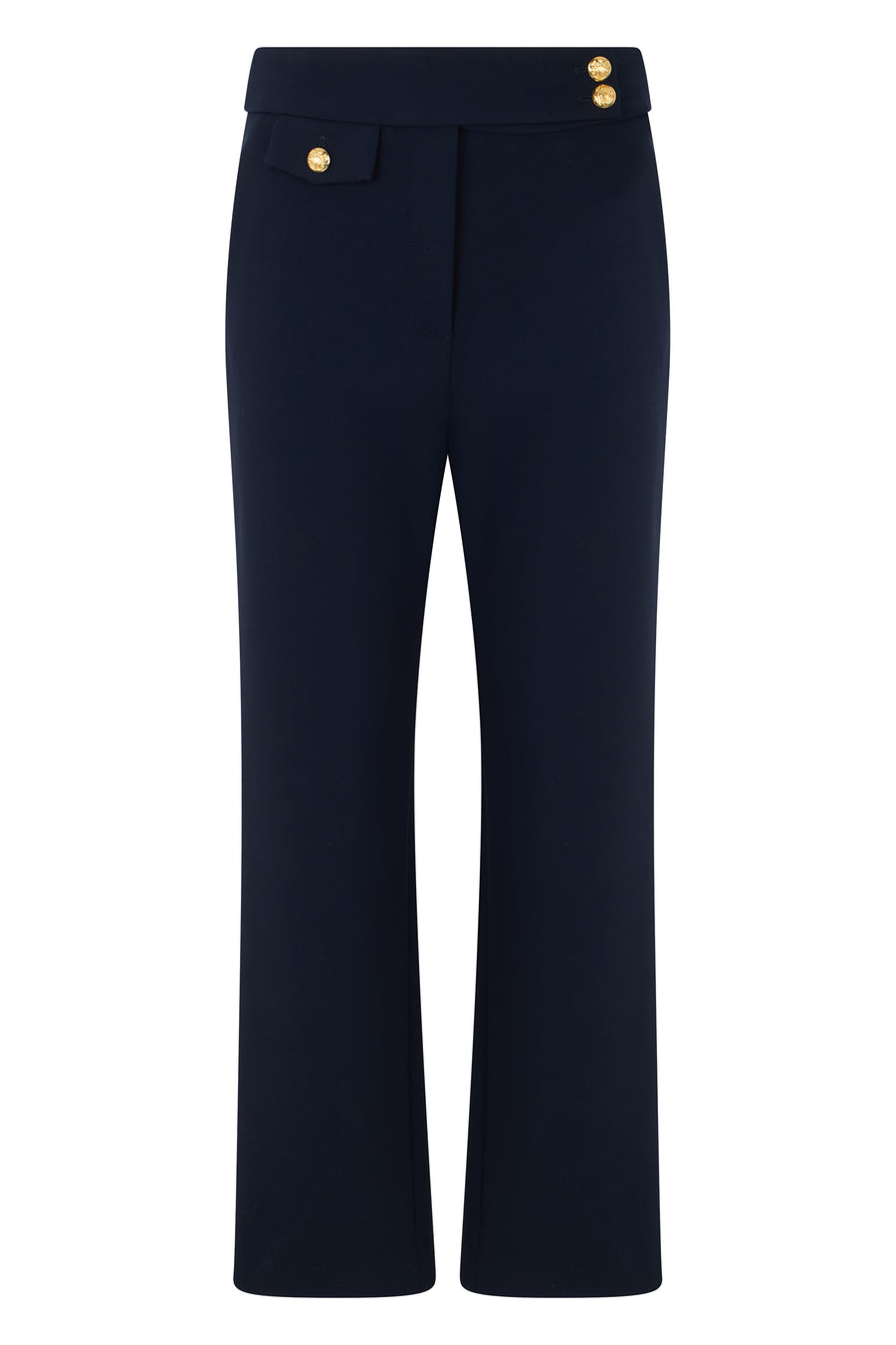 Slim Trousers With Decorative Buttons Navy Polyester Straight