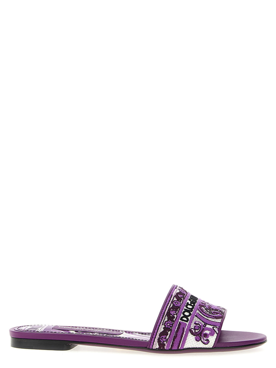 Dolce & Gabbana Maiolica Embroidery Slides — Purple