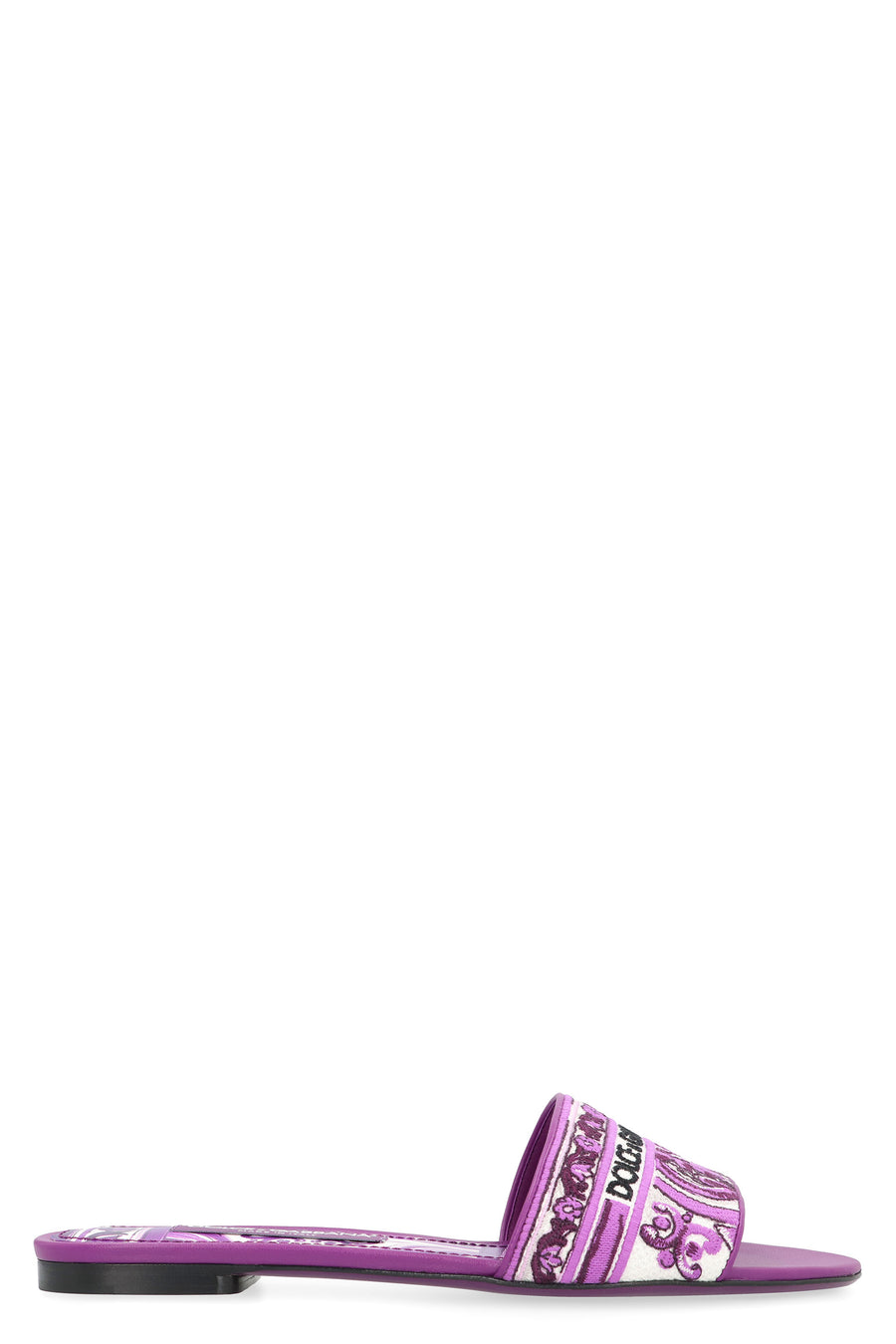 Round-Toe Leather And Fabric Slides Purple Cotton; Lamb; Goatskin; Lamb Sandal