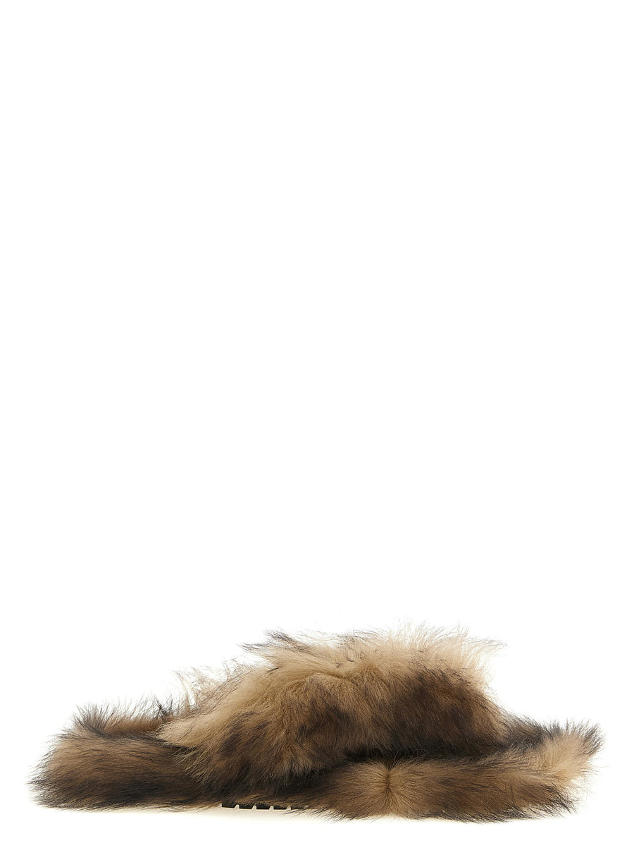 Dolce & Gabbana Long-Haired Sheepskin Sandals — Tan