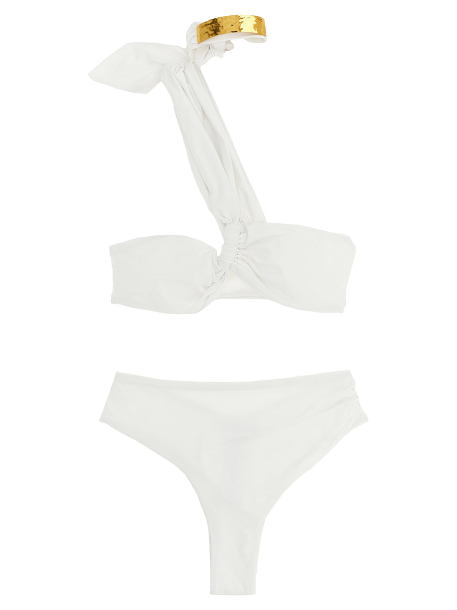 Elisabetta Franchi One-Shoulder with Jewel Detail Bikini — White