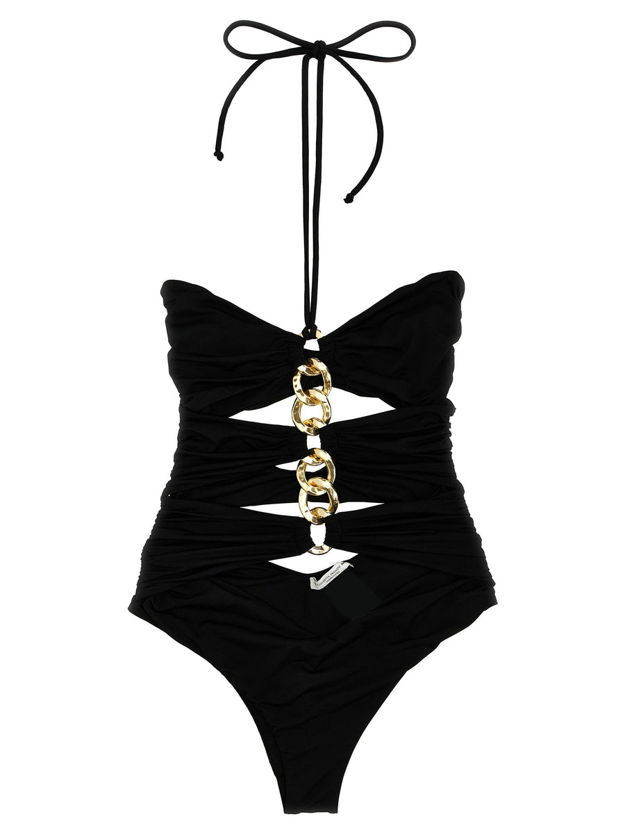 Elisabetta Franchi Chain-Detail Halter Swimsuit — Black