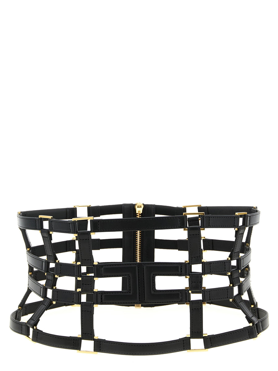 Elisabetta Franchi Caged Leather Belt — Black