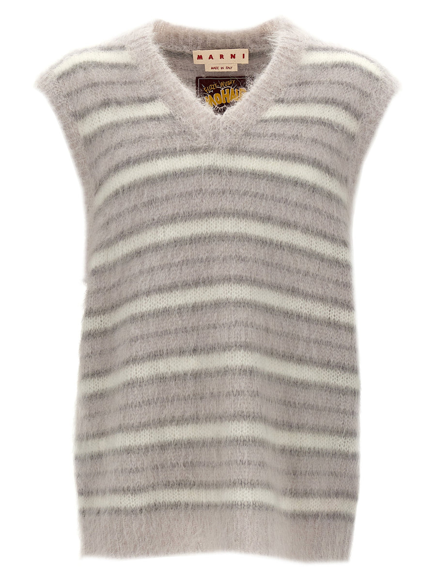 Marni Striped Mohair Blend Vest — Taupe