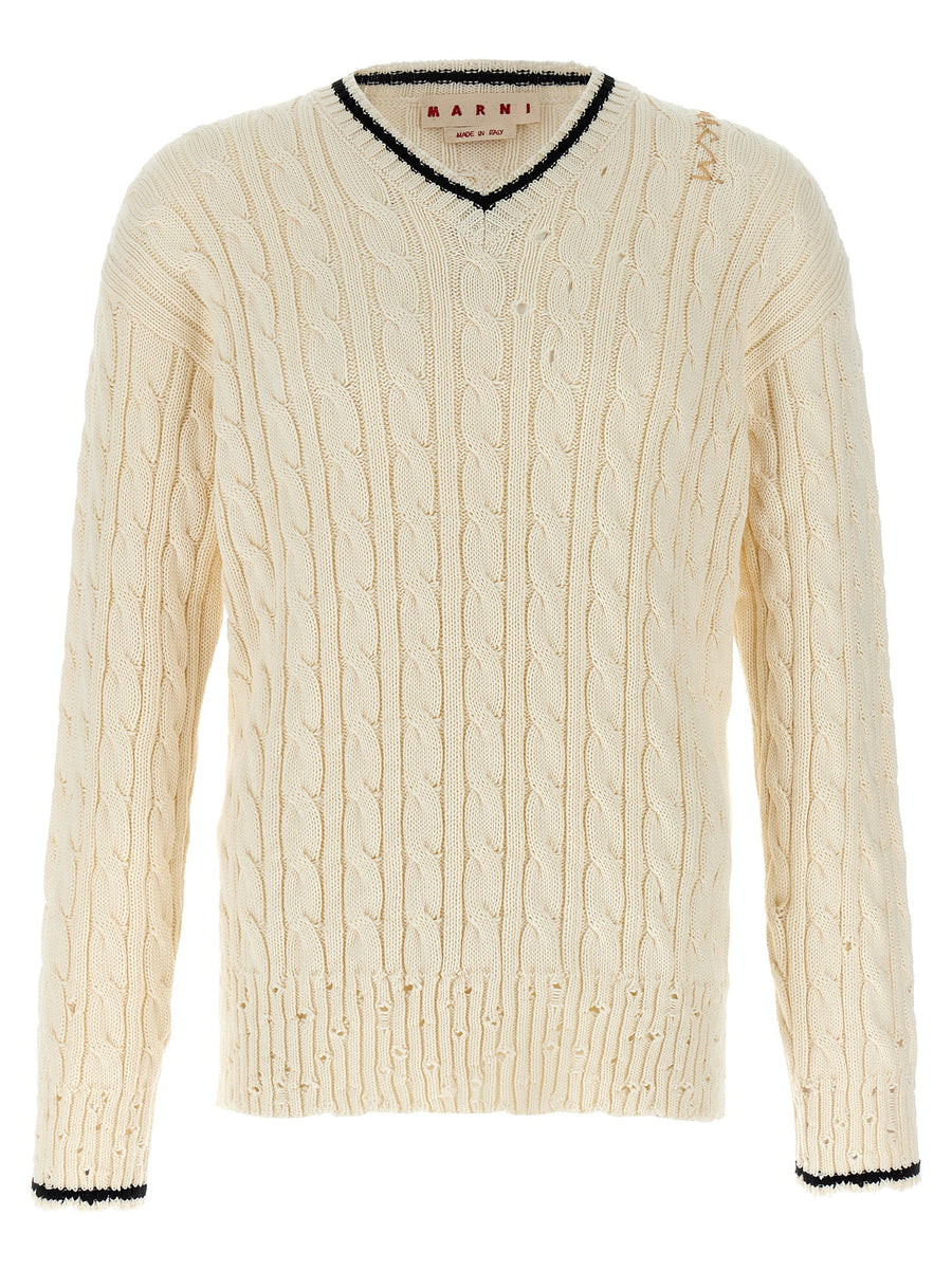 Marni Cable-Knit Cotton Sweater — Cream
