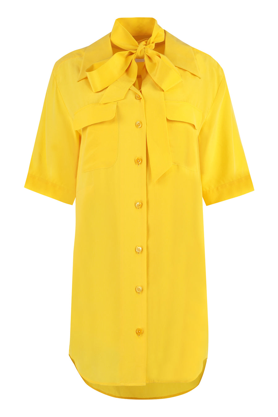 Belted Shirtdress Yellow Silk Dress