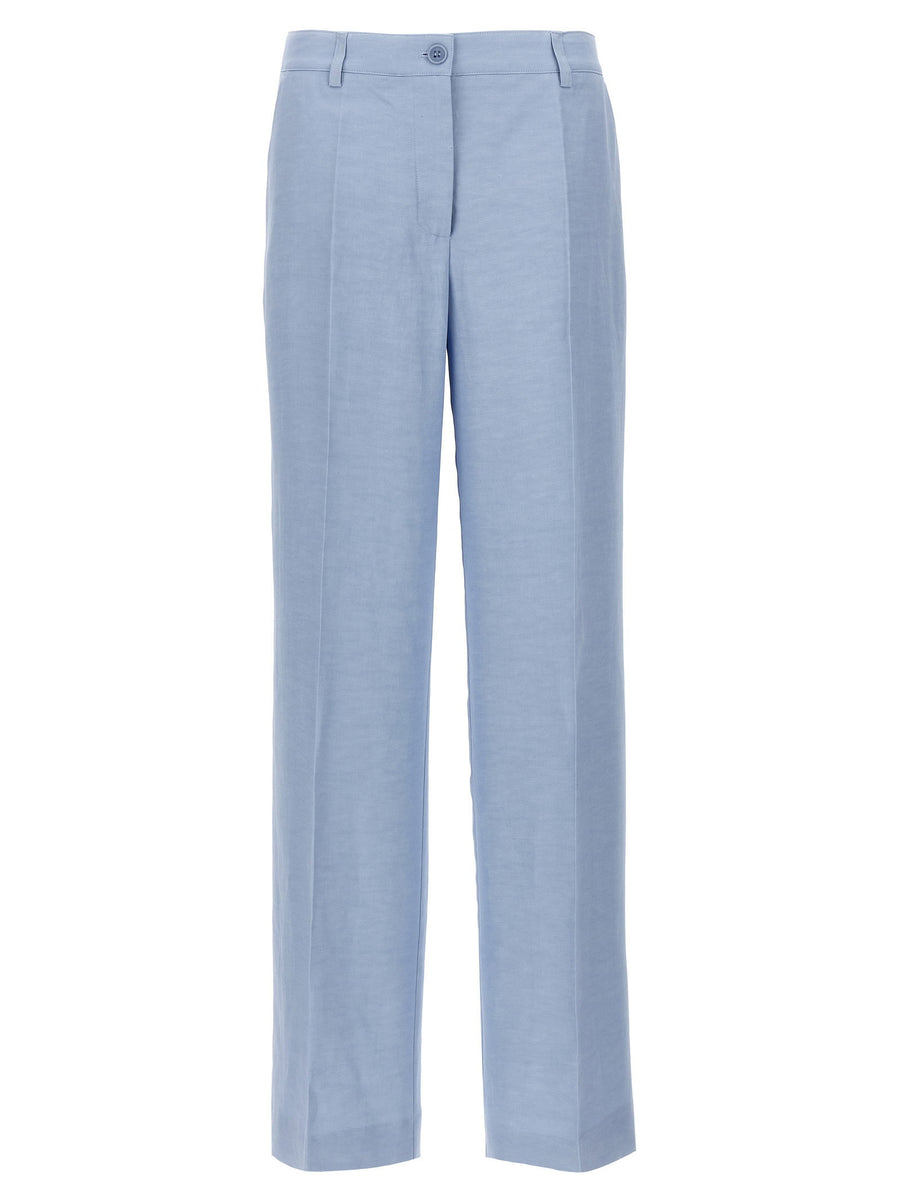 P.A.R.O.S.H. Viscose Linen Blend Trousers — Blue