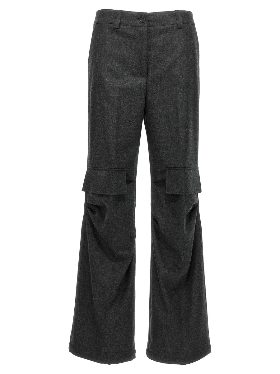 P.A.R.O.S.H. Wool-Blend Ruffled-Pocket Cargo Pants — Charcoal