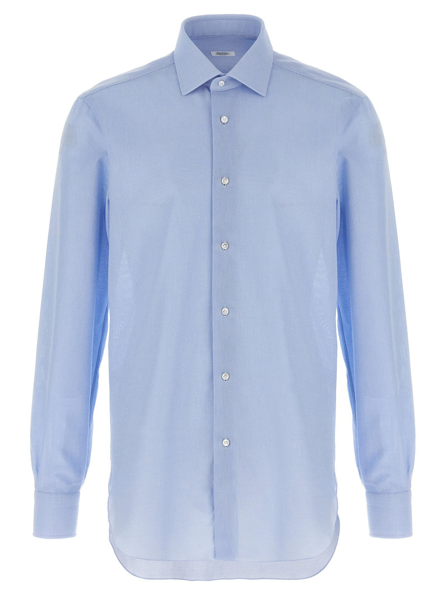 Barba Honeycomb Cotton Shirt — Light Blue