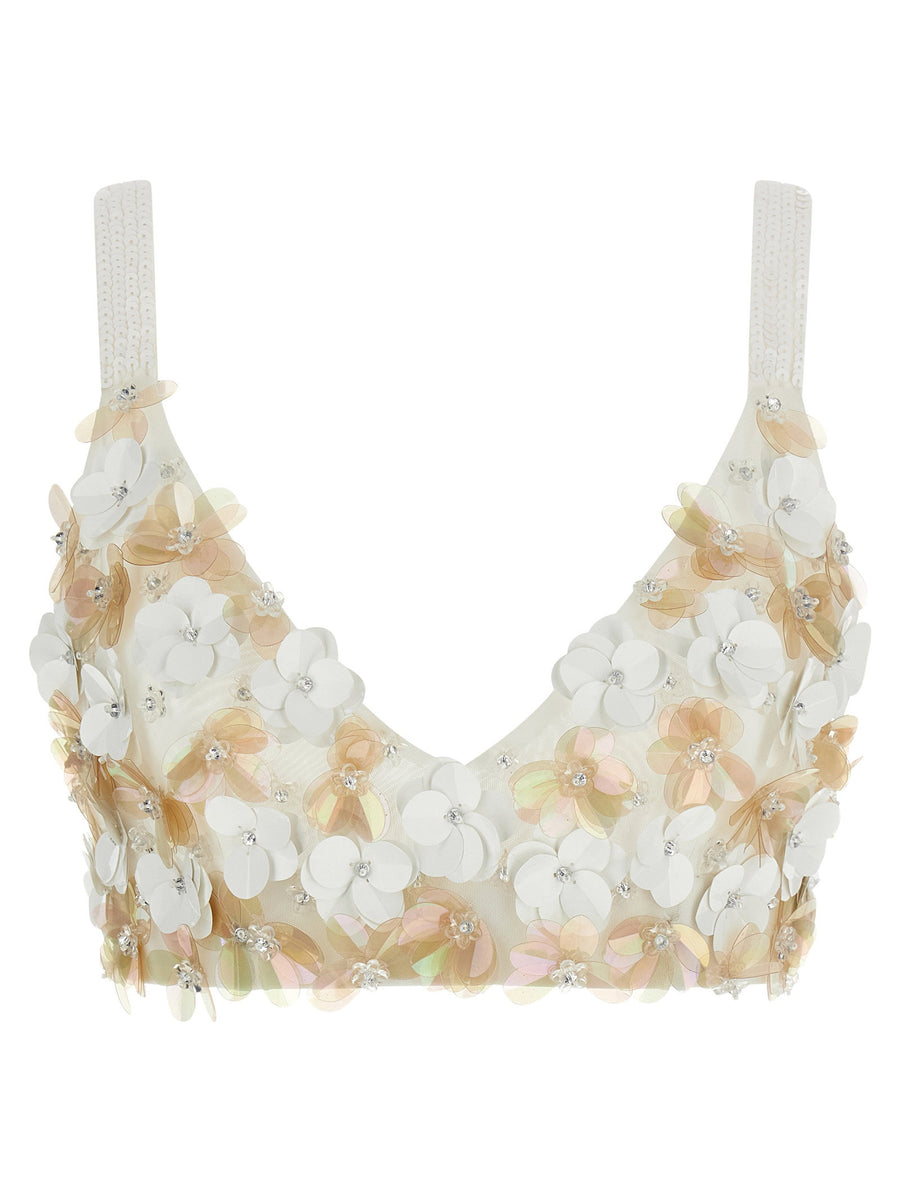 P.A.R.O.S.H. 3D Floral Embroidered Tank Top — White