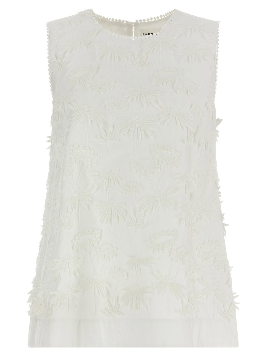 P.A.R.O.S.H. Floral Embroidered Cotton Blouse — White