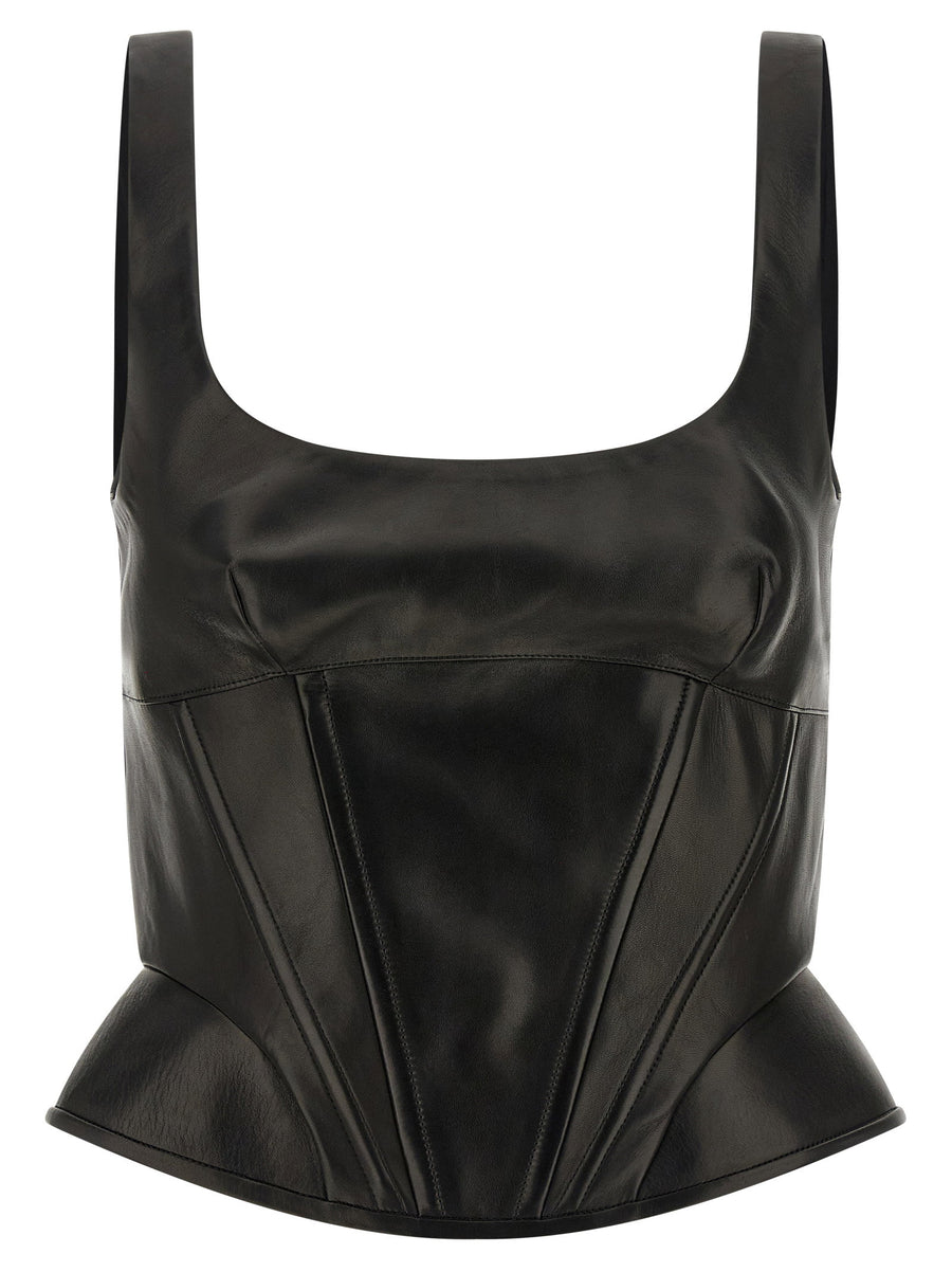 Ermanno Scervino Leather Bustier Bodysuit — Black