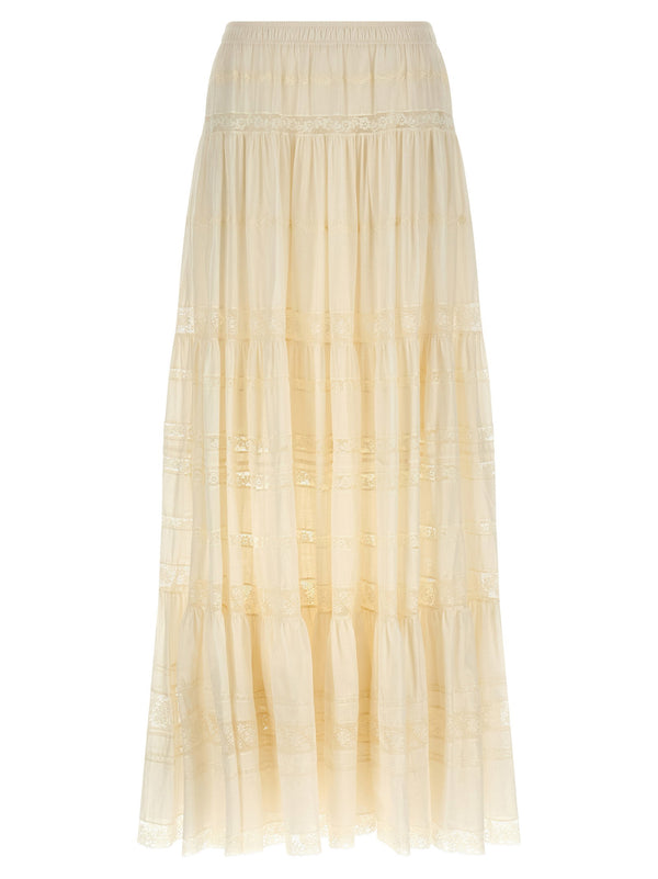 Ermanno Scervino Lace-Insert Cotton Skirt — Cream