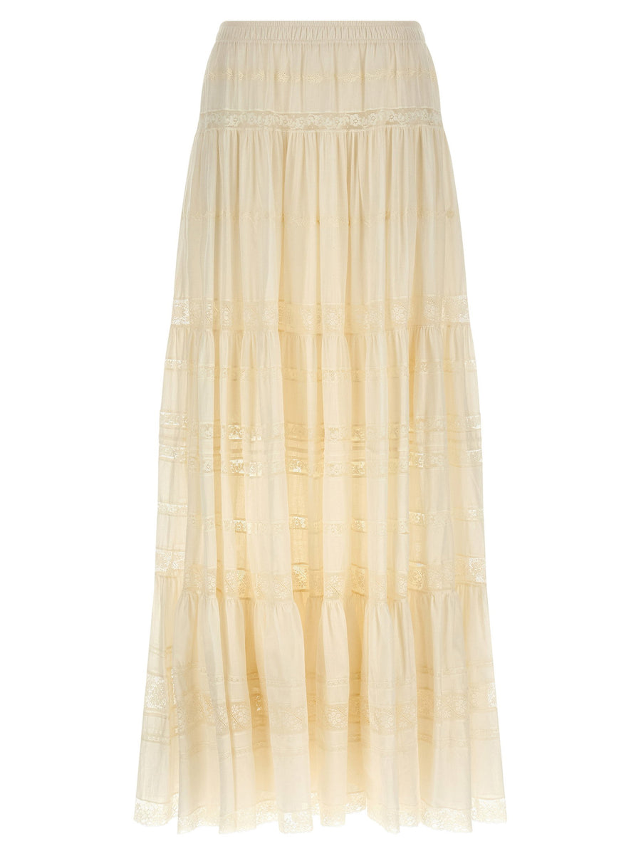 Ermanno Scervino Lace-Insert Cotton Skirt — Cream