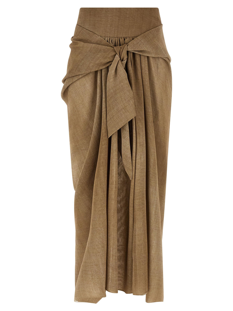 Ermanno Scervino Marocain with Tie-Waist Detail Skirt — Tan