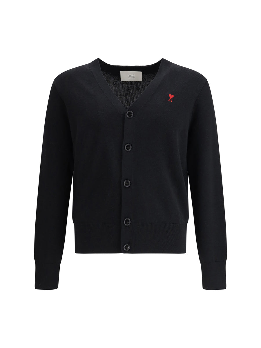 AMI Paris 100% Wool Ovis Aries cardigan in black