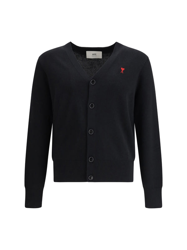 AMI Paris 100% Wool Ovis Aries cardigan in black
