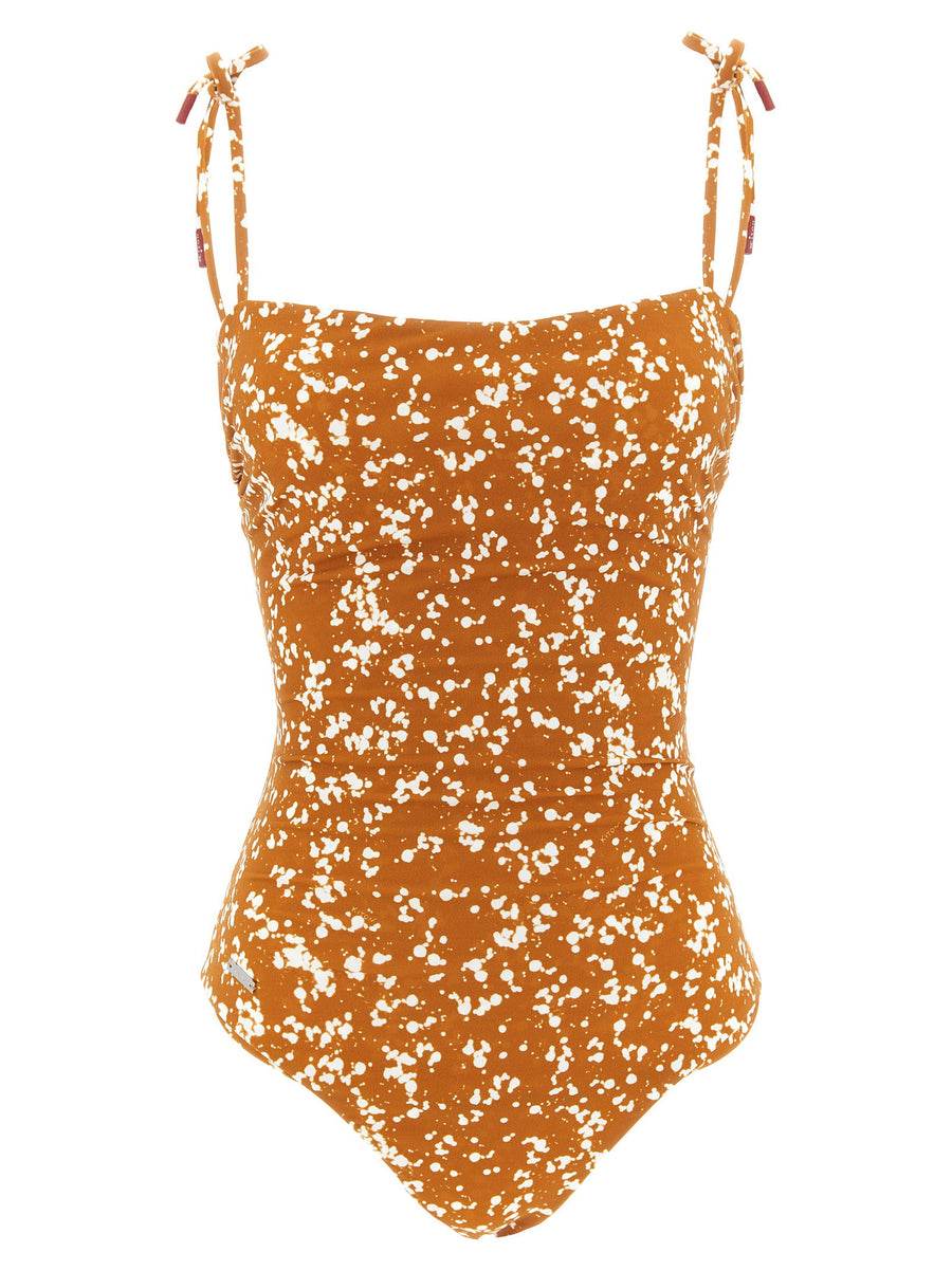 Kiton Floral Print Off-Shoulder Swimsuit — Caramel