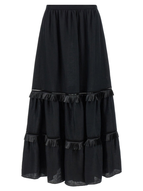 Kiton Fringed Linen Skirt — Black