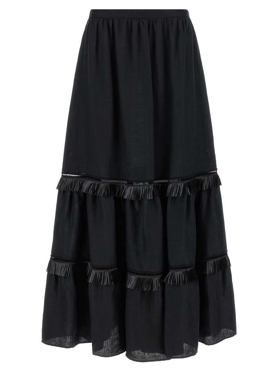 Kiton Fringed Linen Skirt — Black