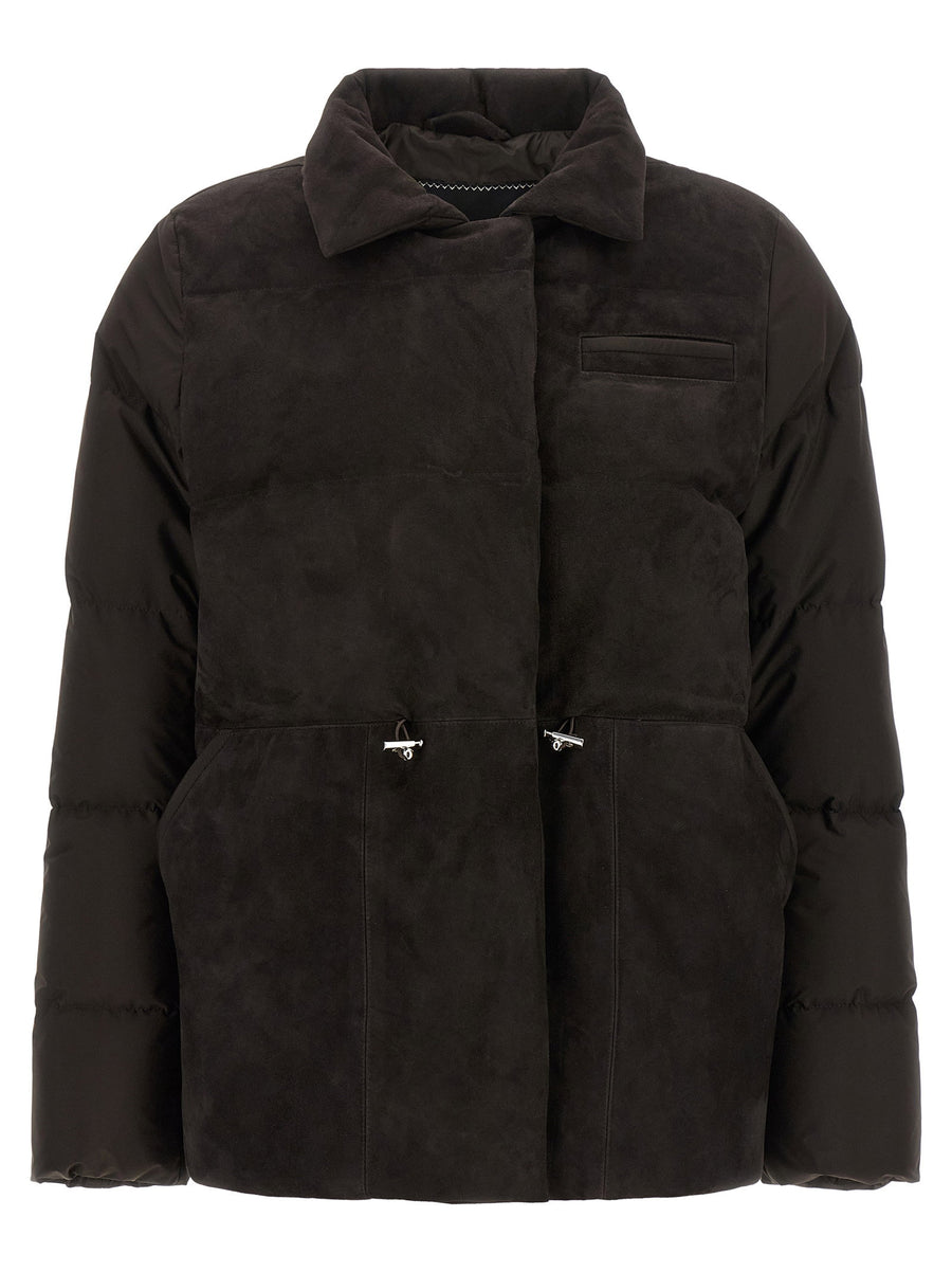 Kiton Suède-Front Drawstring Down Jacket — Black