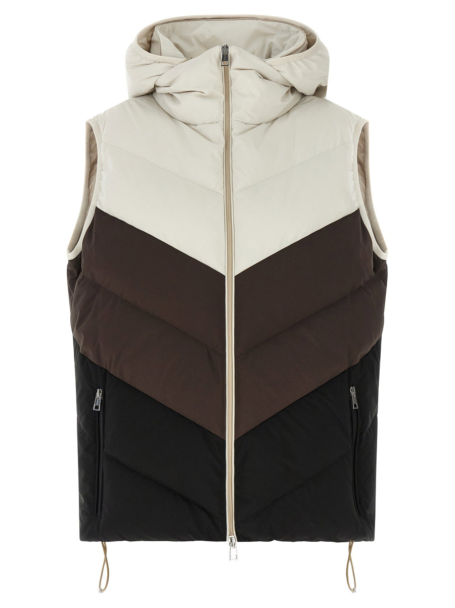 Kiton Chevron-Quilted Color-Block Padded Vest — Black