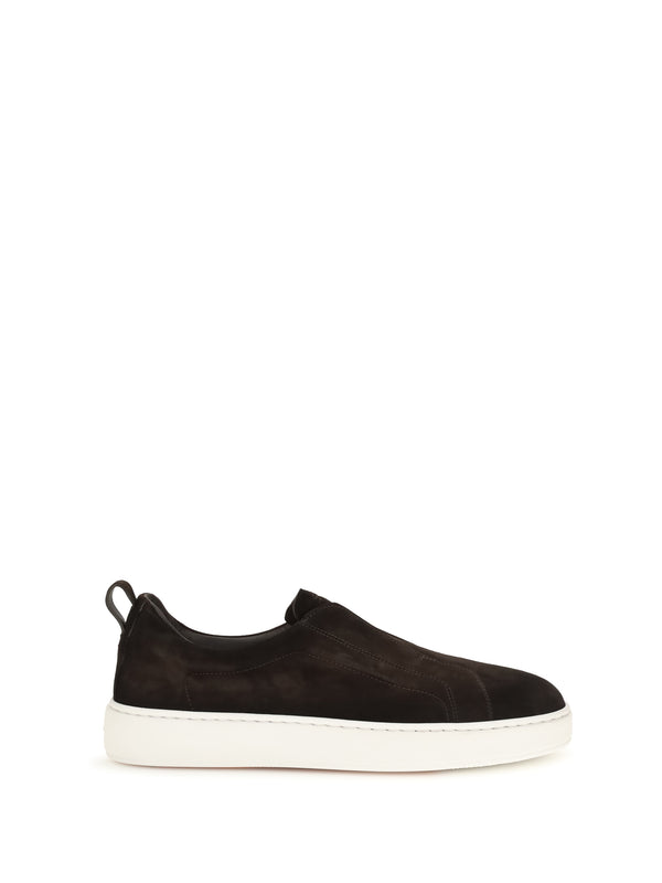 Santoni Upper: 100% calf leather; Sole: 100% rubber slip-on sneaker in brown