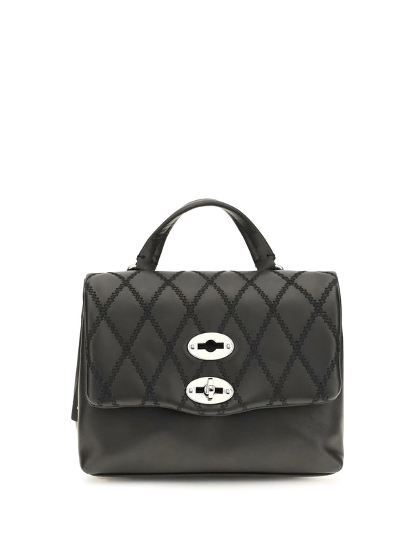 Mini Postina Tramè Leather Top Handle Bag Black Riso Venere Calf Bos Taurus Shoulder