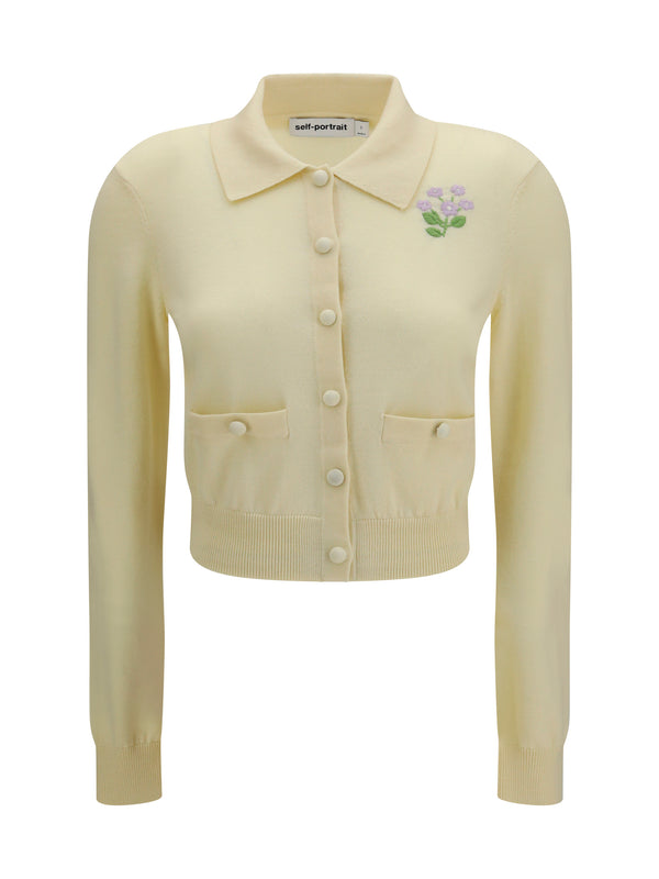 Self-Portrait 100% Wool Ovis Aries cardigan in yellow
