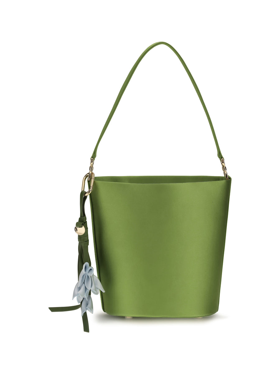 Satin Bucket Bag Green Polyester