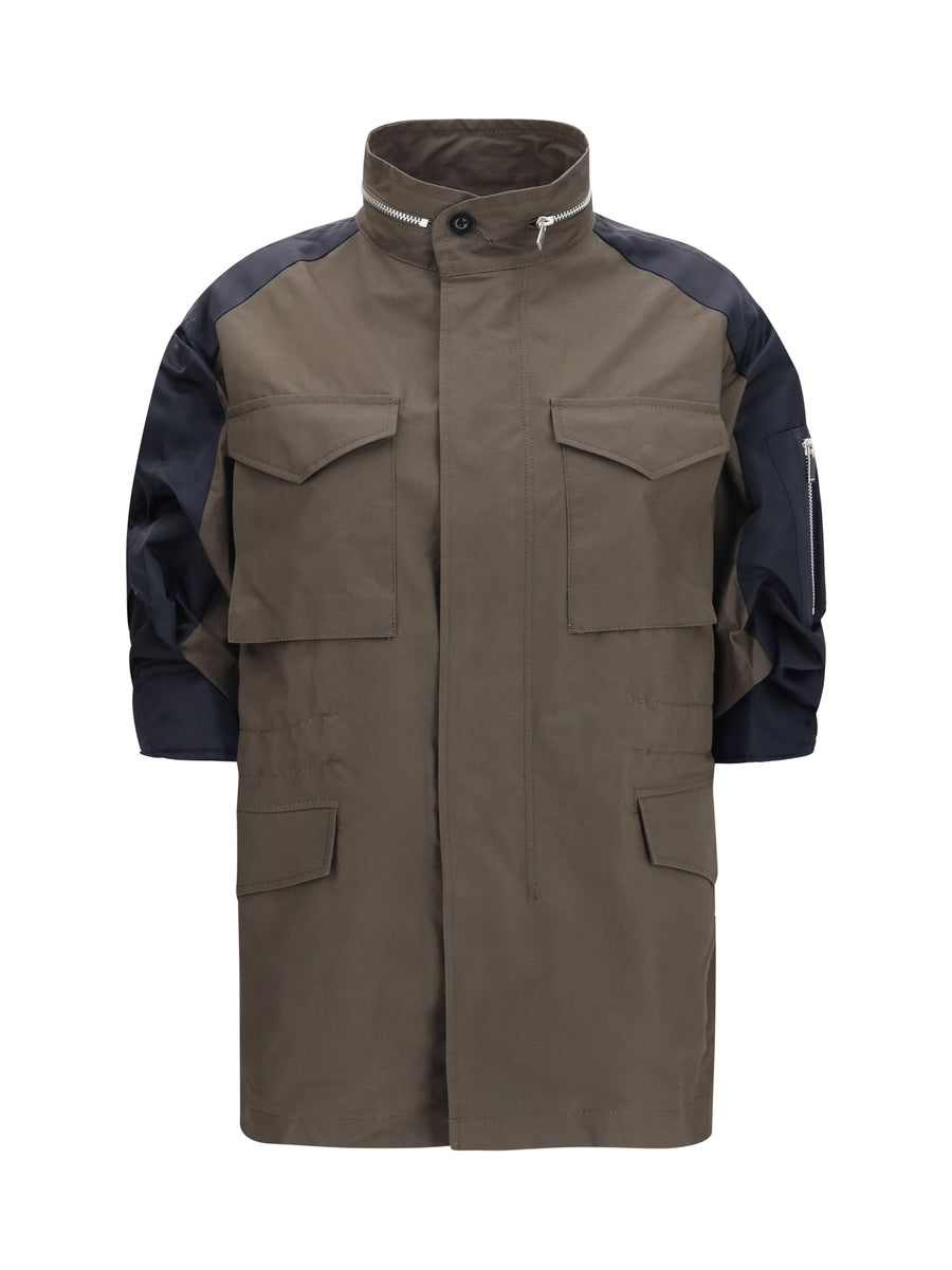 Sacai 100% Cotton with Nylon sleeves jacket in khaki