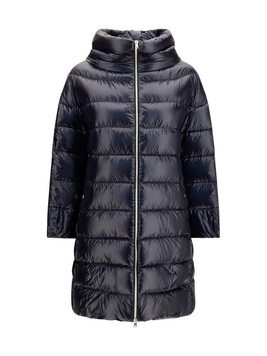 Midi Down Jacket Black Polyester Puffer