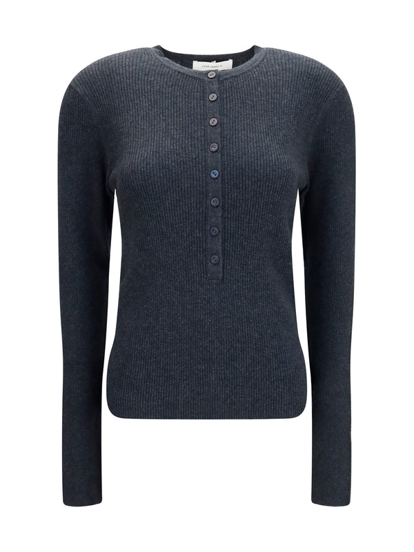 Lisa Yang 70% Cotton; 30% Cashmere henley sweater in gray
