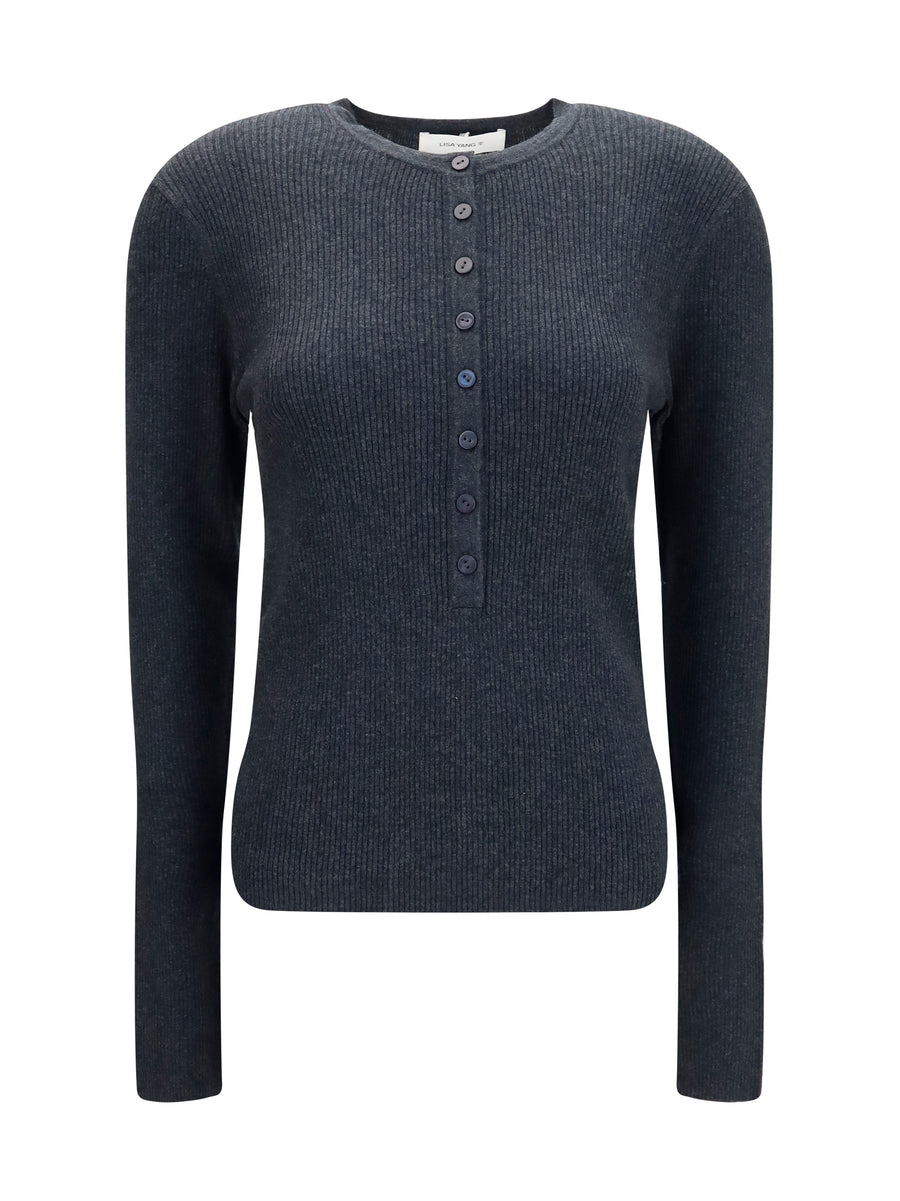 Lisa Yang 70% Cotton; 30% Cashmere henley sweater in gray