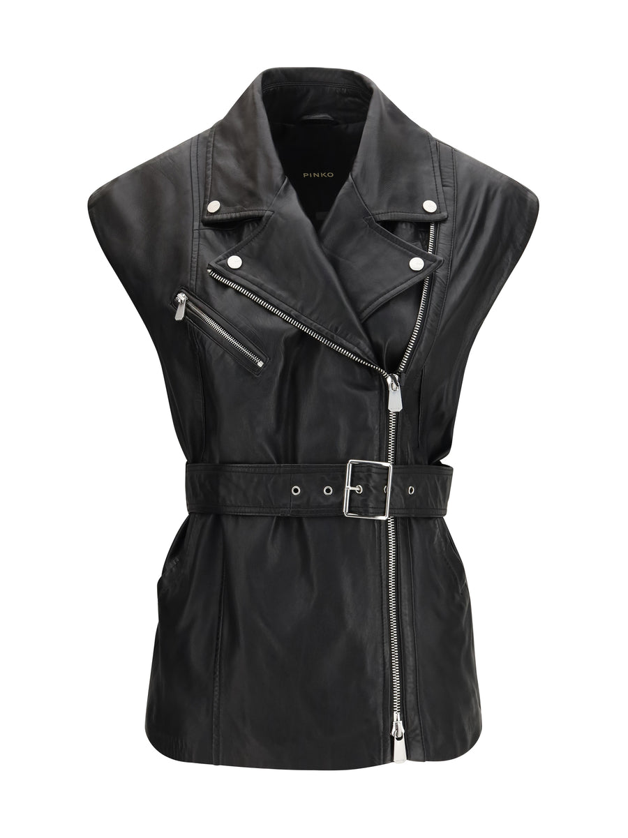 Pinko Outer: 100% goatskin; Inner: 100% polyester vest in black