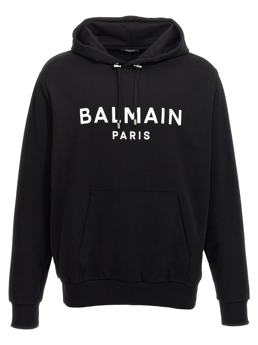 Balmain Logo-Print Organic Cotton Hoodie — Black