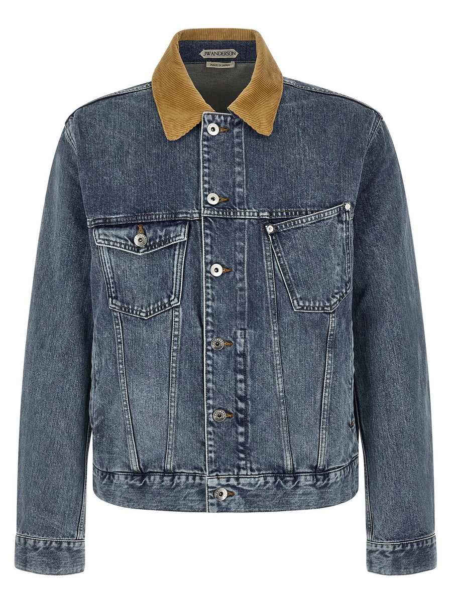 J.w.anderson Contrast Corduroy Collar Denim Jacket — Blue