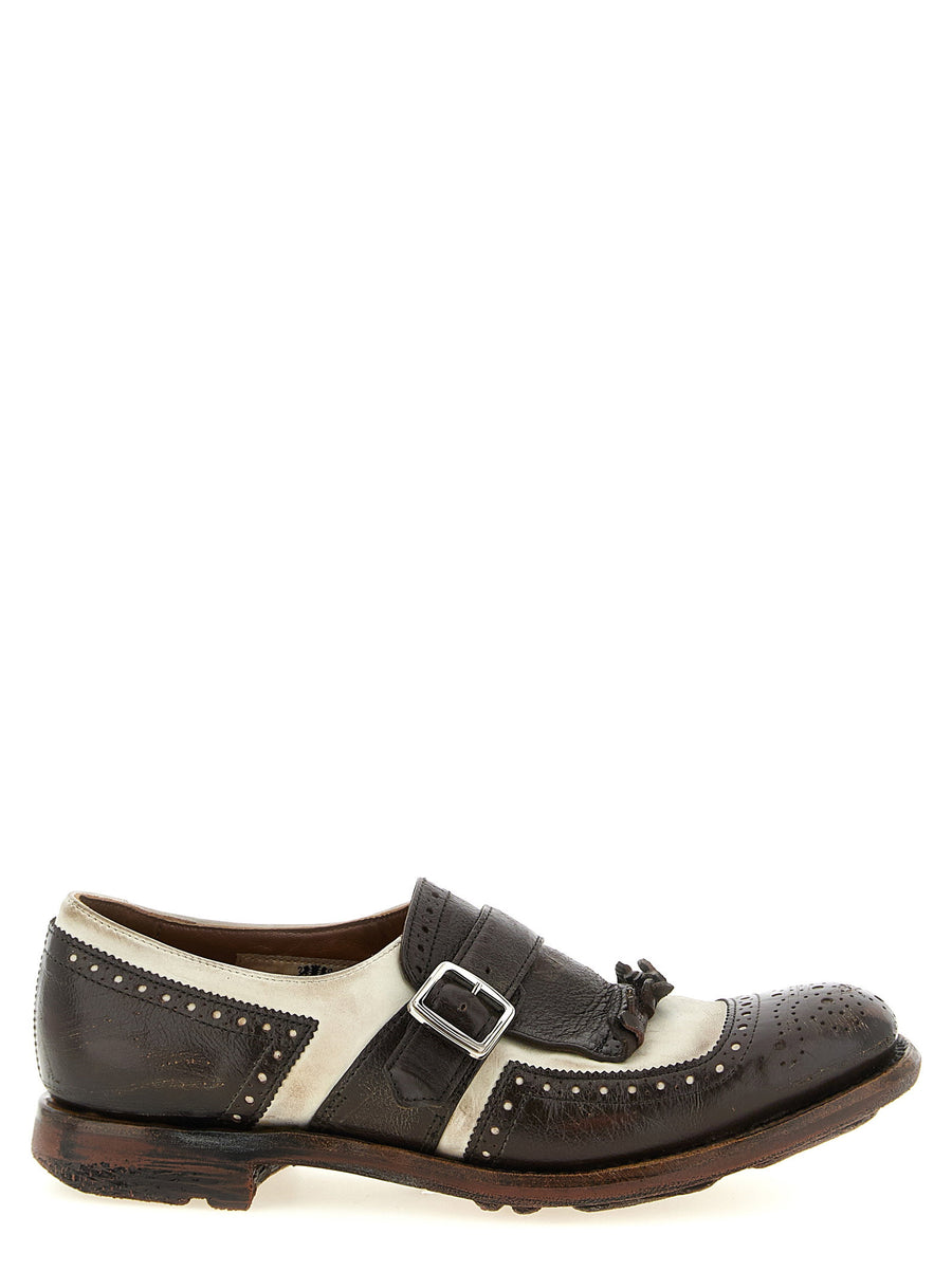 Church's Brogue-Perforated Leather Monk-Strap Flat — Black