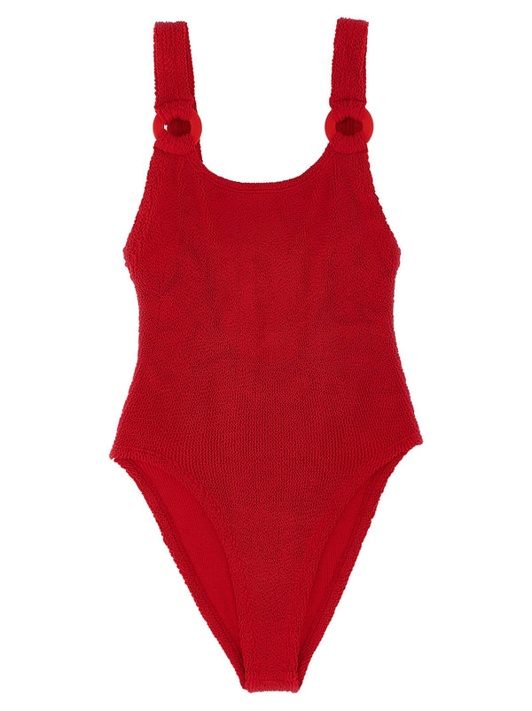 Hunza G Crinkle Fabric One-Piece Swimsuit — Red