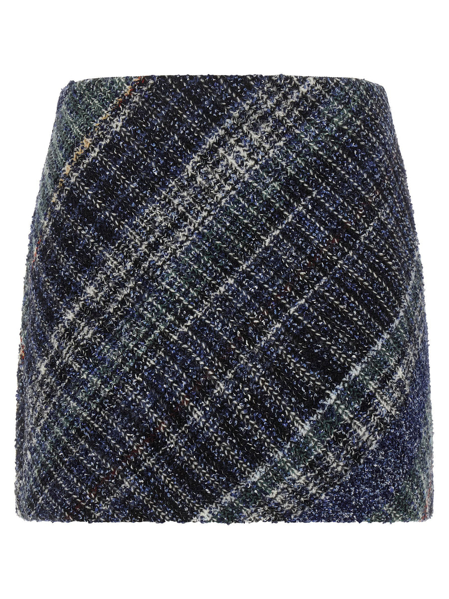 Missoni Diagonal-Check Wool Blend Skirt — Navy