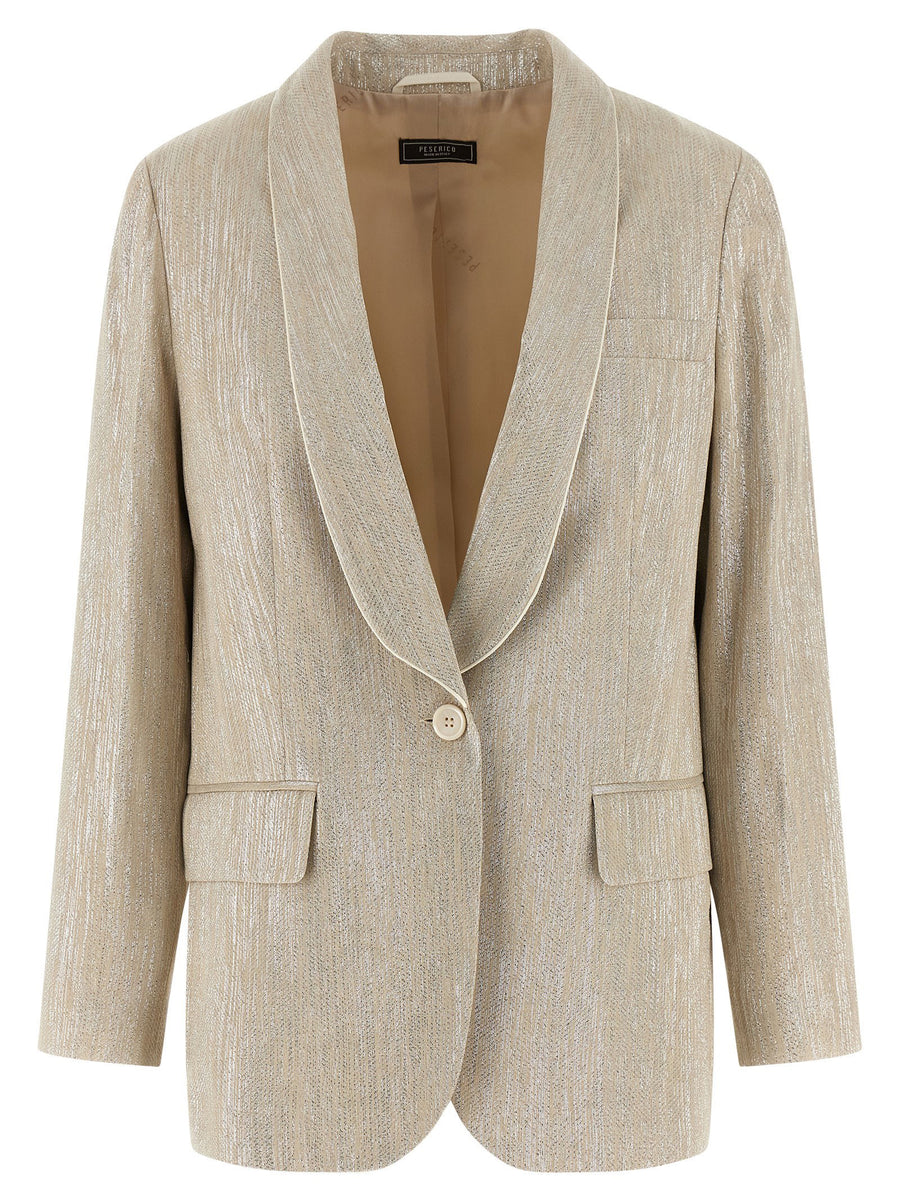 Peserico Lamé-Thread Viscose Blend Blazer — Beige