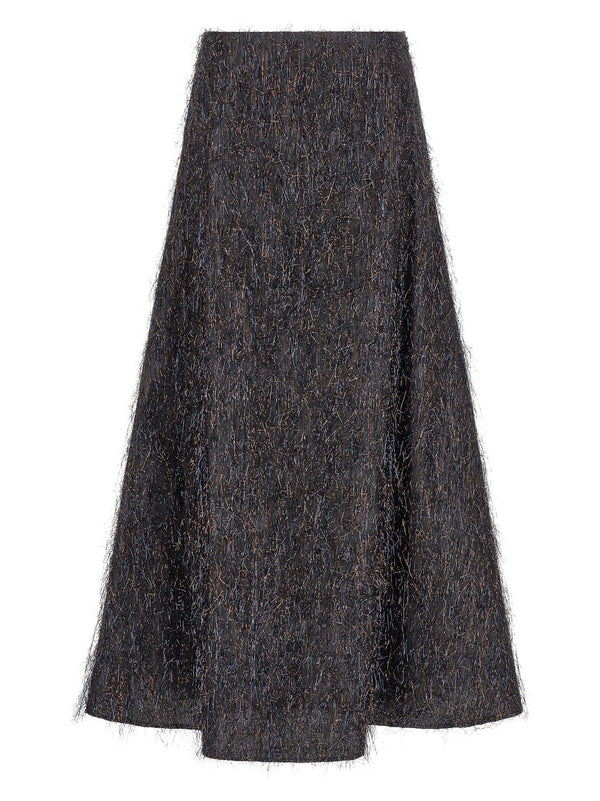 Peserico Metallic-Frayed Midi Skirt — Charcoal