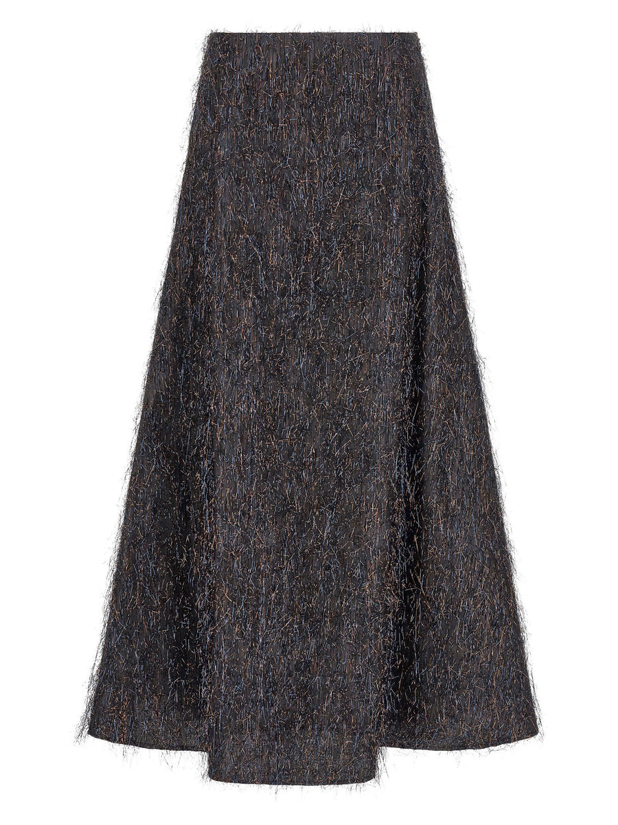 Peserico Metallic-Frayed Midi Skirt — Charcoal