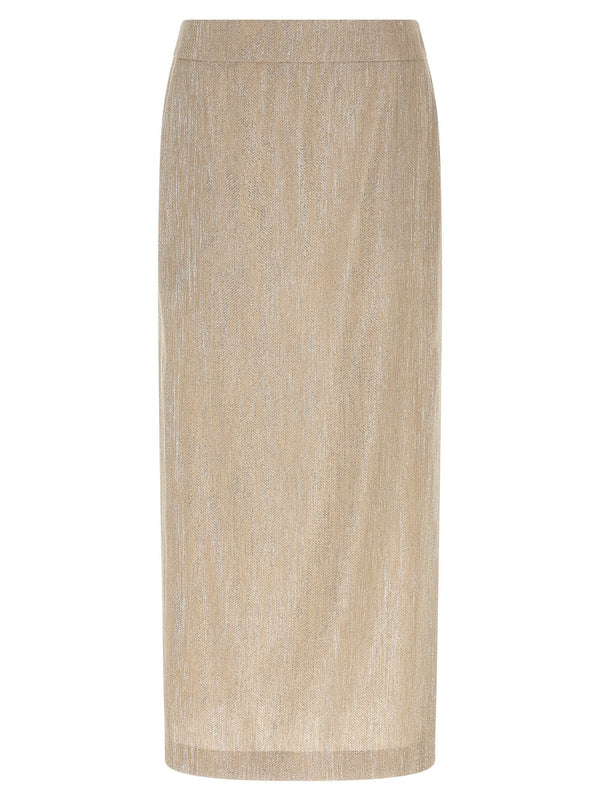 Peserico Lamé Thread Blend Midi Skirt — Beige