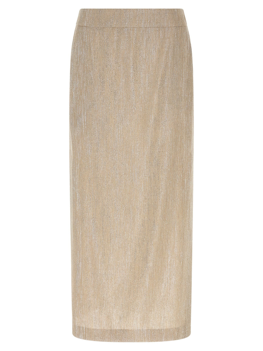 Peserico Lamé Thread Midi Skirt — Beige