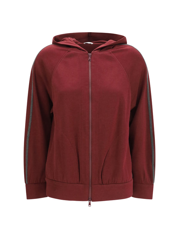 Brunello Cucinelli 67% Cotton; 31% Silk; 2% Polyamide zip hoodie in red